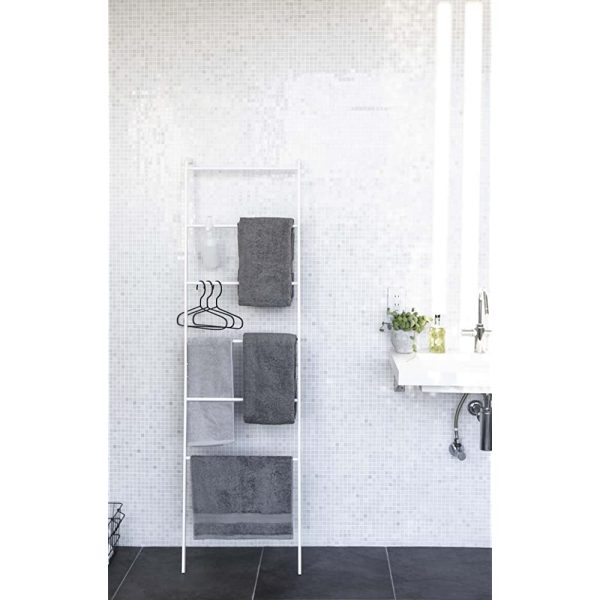 Yamazaki Towel Hanger Bath Towel Hanger Laundry Standing Ladder Type Ladder Hanger Plate White 3969 Online now - Image 3