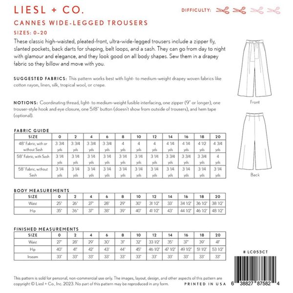 Cannes Wide Legged Trousers Pattern, Liesl & Co. For Cheap - Image 2