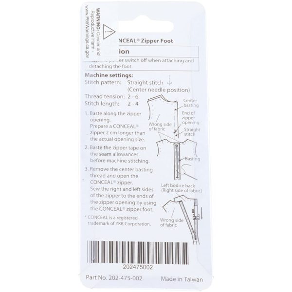 Concealed Zipper Foot, Janome #202475002 Sale - Image 4